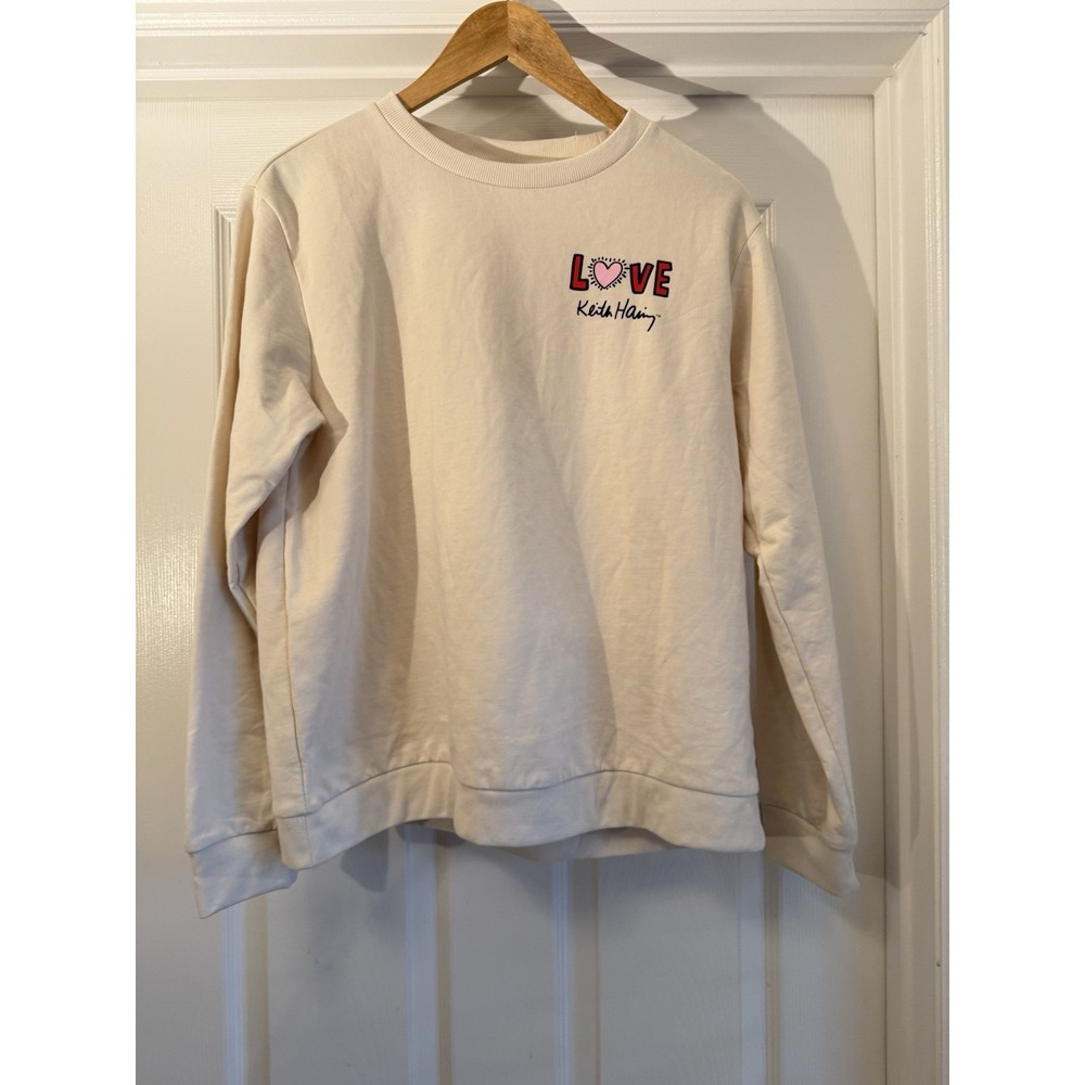 Keith Haring Sweatshirt Mens Medium Cream Pop Art Love Heart Graphic Crewneck